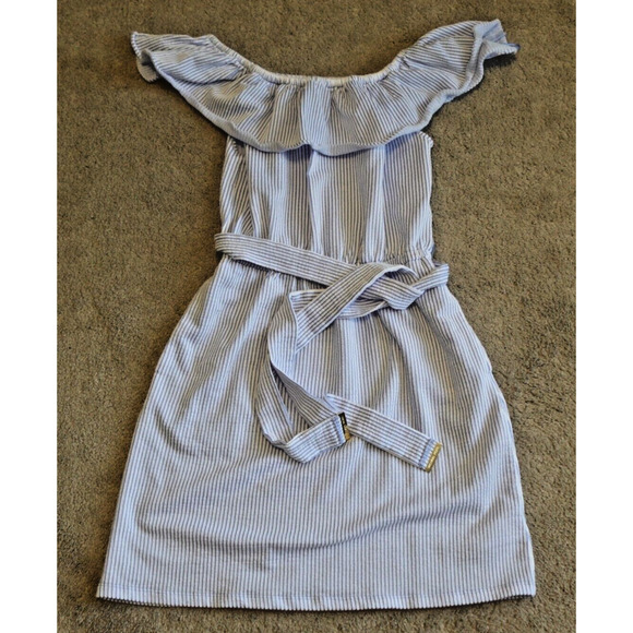 Michael Kors Women Medium Dress Off Shoulder Ruffle-Neck Seersucker Pockets - Picture 3 of 10